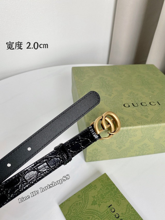 Gucci經典雙G皮帶 古奇鱷魚紋頭層牛皮腰帶  jjp2772